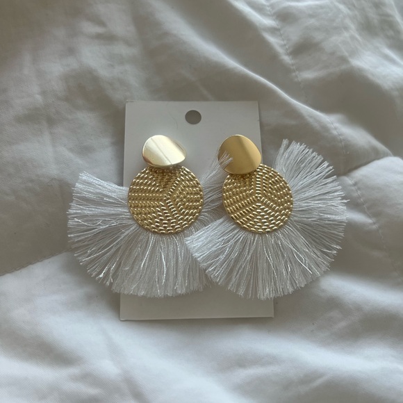 Gold and White Tassel Earrings - New - Picture 2 of 4